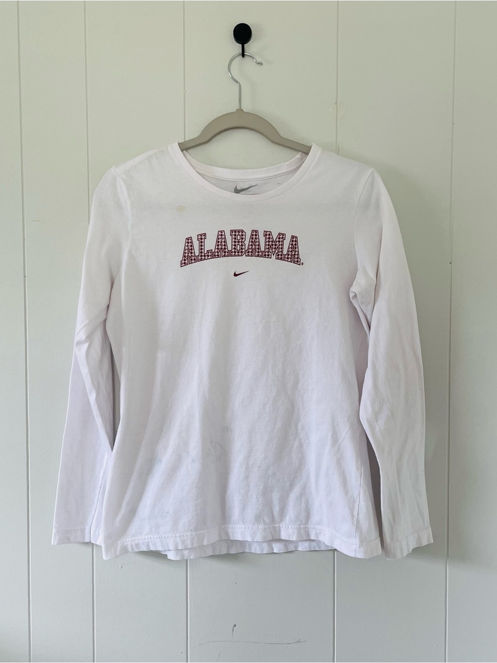 Nike White Long-Sleeve Tee with Crimson Alabama Script